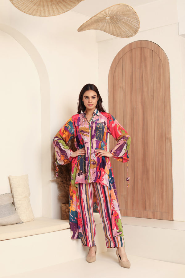 Multicolor tunic with straight pant set