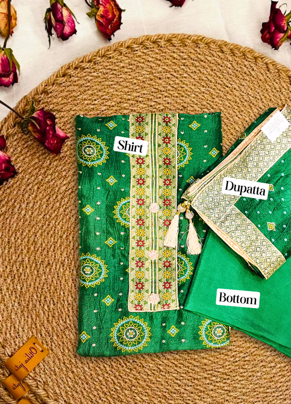 Festive Green Banarasi Silk Suit Set