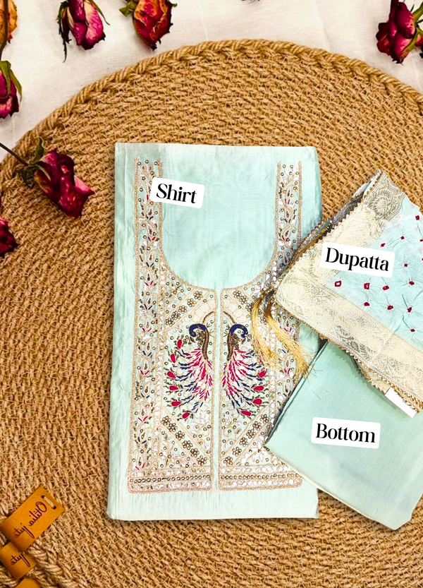 Cyan Blue Chanderi Suit Set