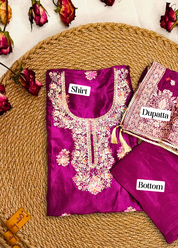 Purple Banarasi Silk Suit Set