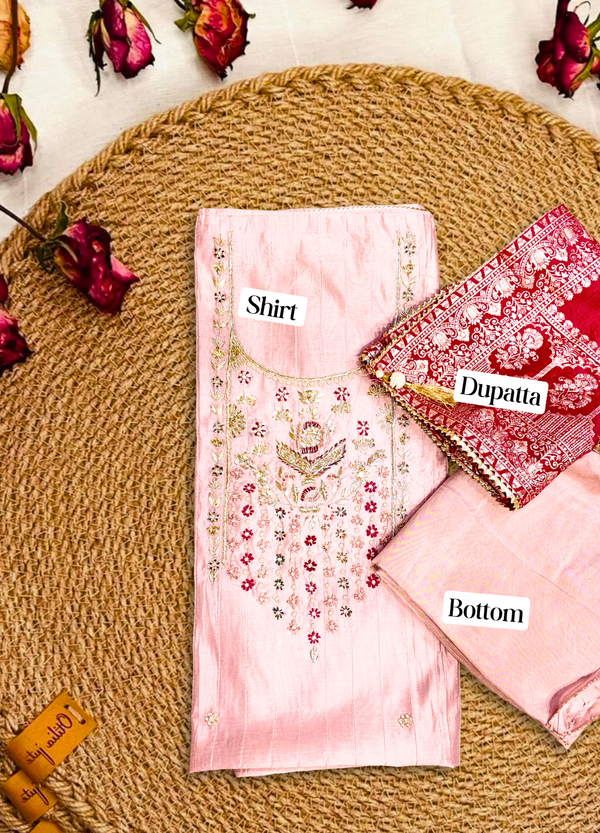 Pastel Pink Chanderi Zardozi Suit Set