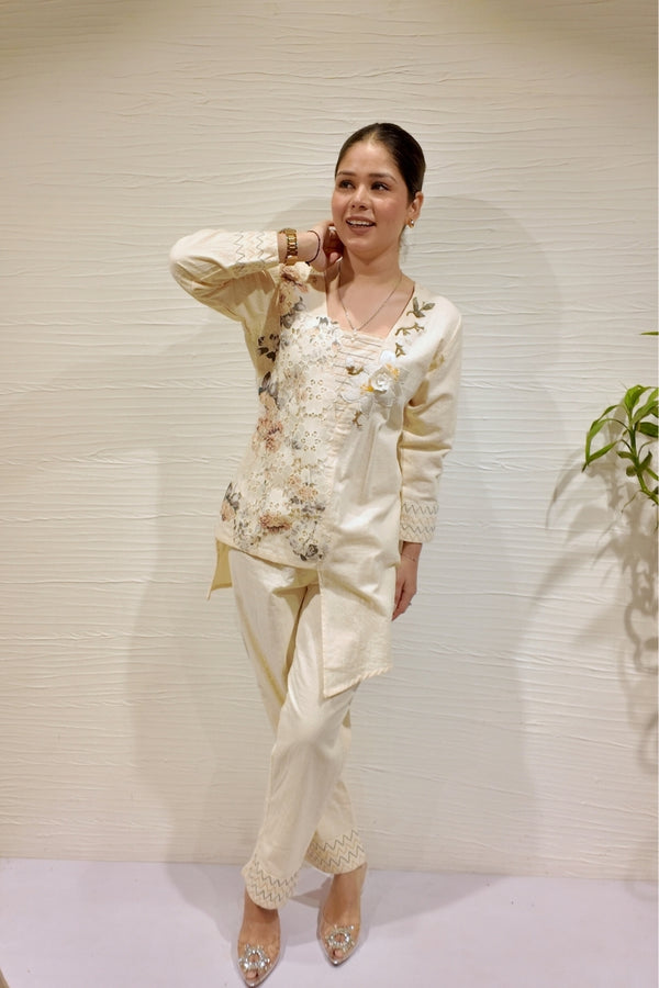 Cream cut out embroidered co ord set