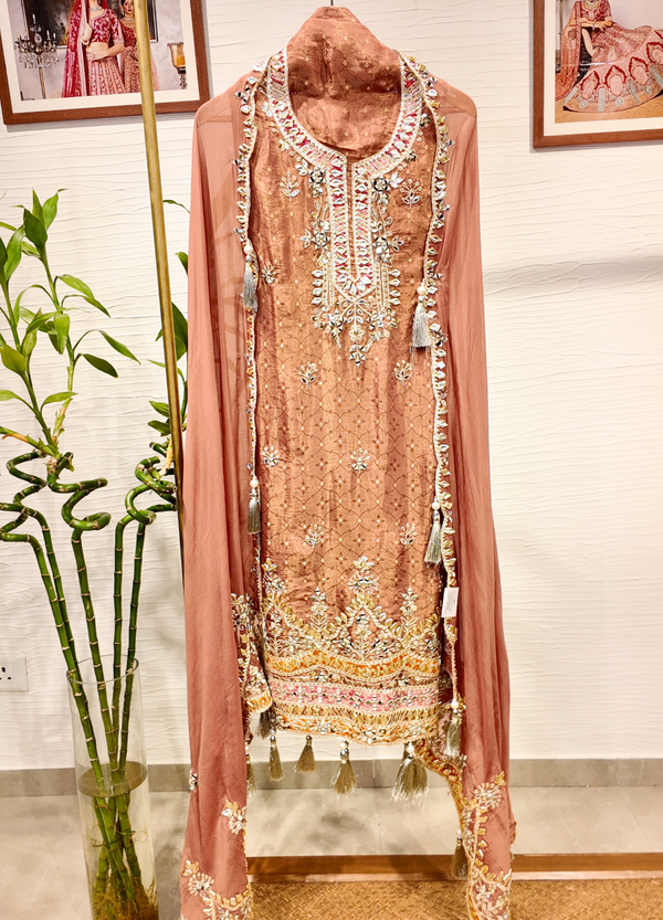 Rust Orange Tissue Georgette Suit