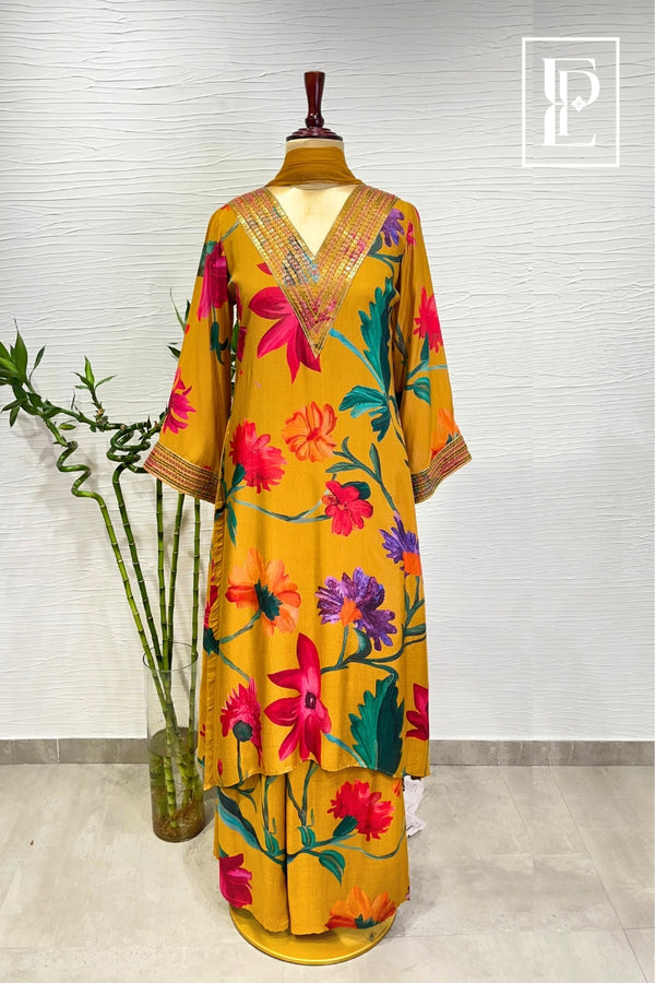 Yellow petal digital printed suit set