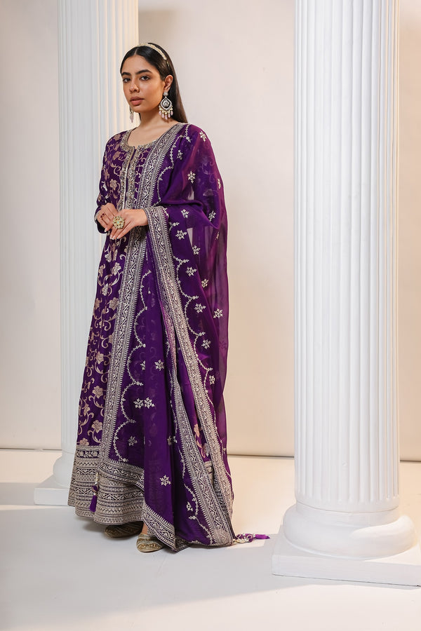 Purple Banarasi Silk Anarkali Suit