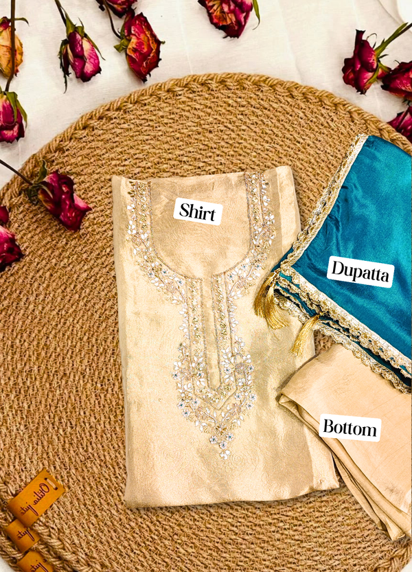 Festive Beige Tissue Silk Suit Set