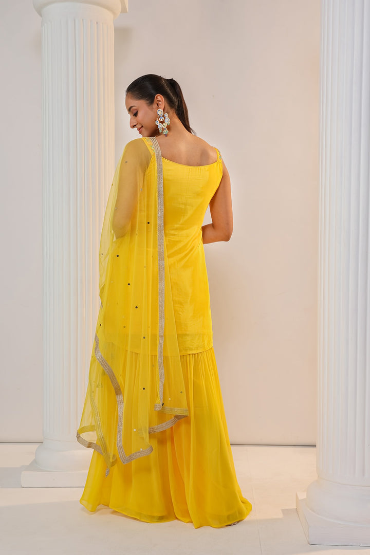 Yellow Sharara Suit in Satin Fabric