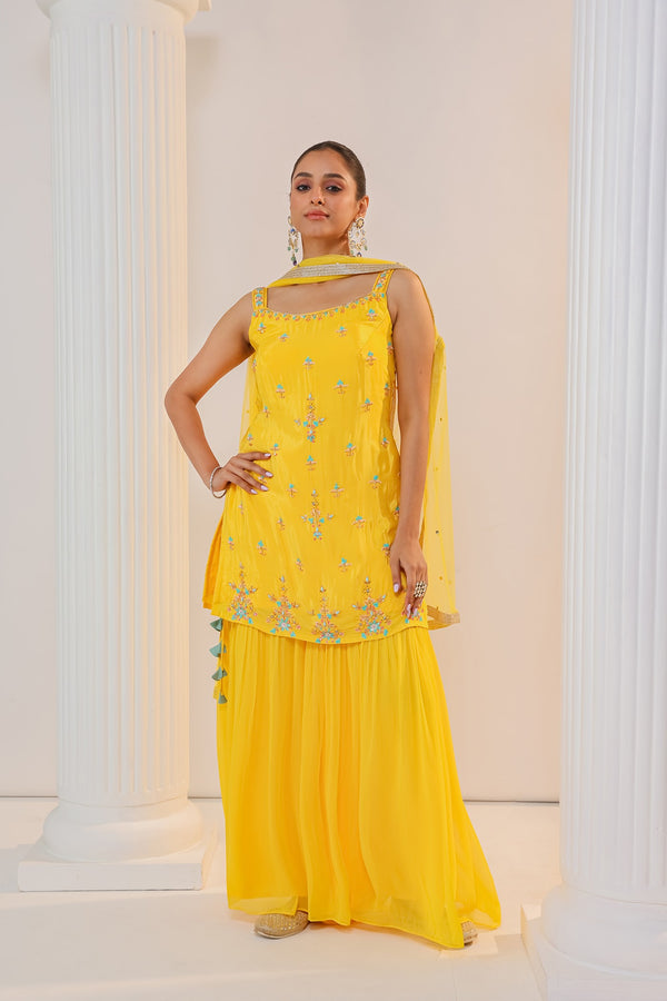 Yellow Satin Sharara Suit