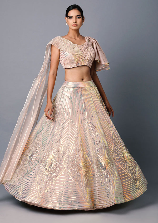 Golden Designer Lehenga With Sequin and leather work