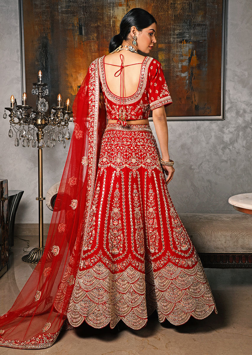 Buy Red Indian Bridal Lehenga Choli In Net SRROY397903 – ShreeFashionWear
