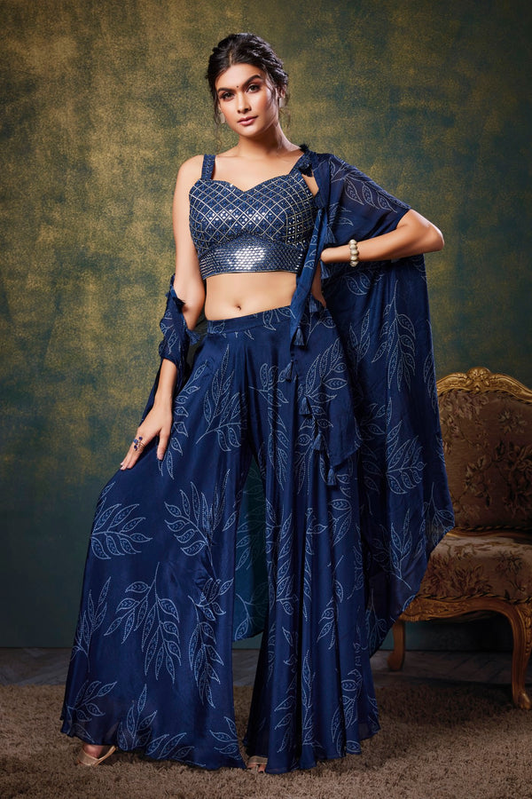 Navy blue co-ord with printed cape