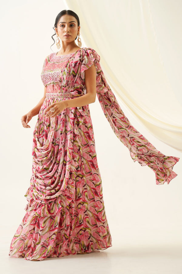 Multicolor floral printed  dress with belt