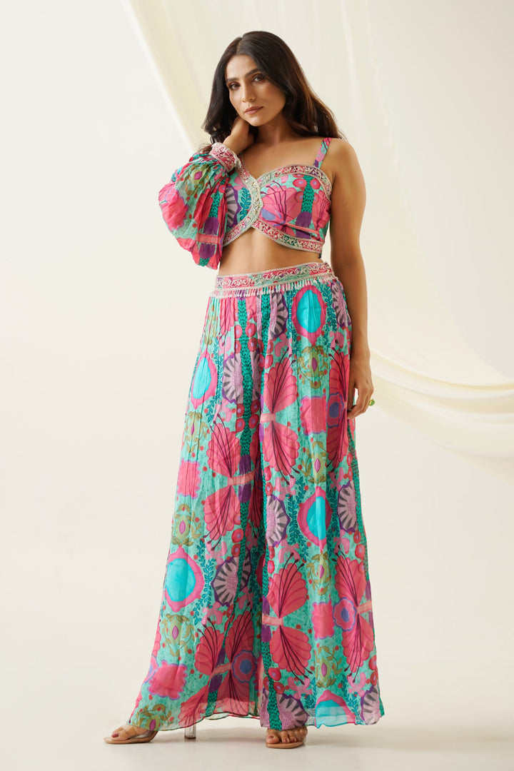 Multicolor Crop Top with Plazo Dress and Dupatta