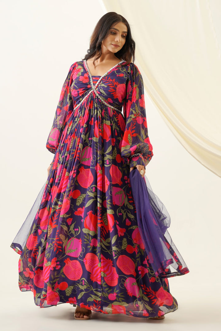 Multicolor Floral Printed Anarkali Suit