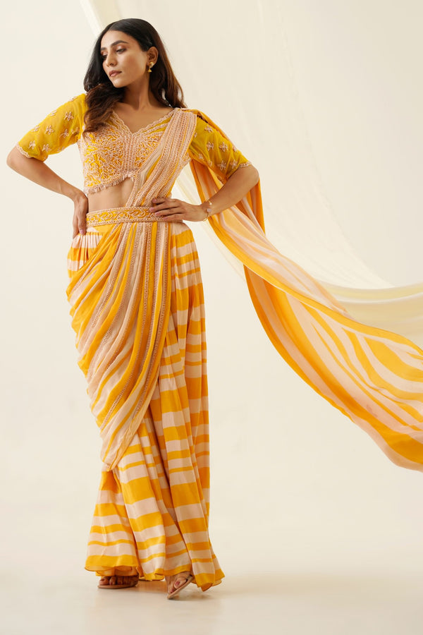 Yellow Indo Western Saree With Belt