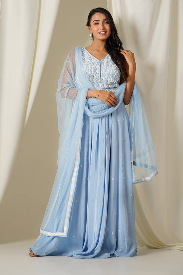 Sky Blue Nyra Cut Suit With Palazzo