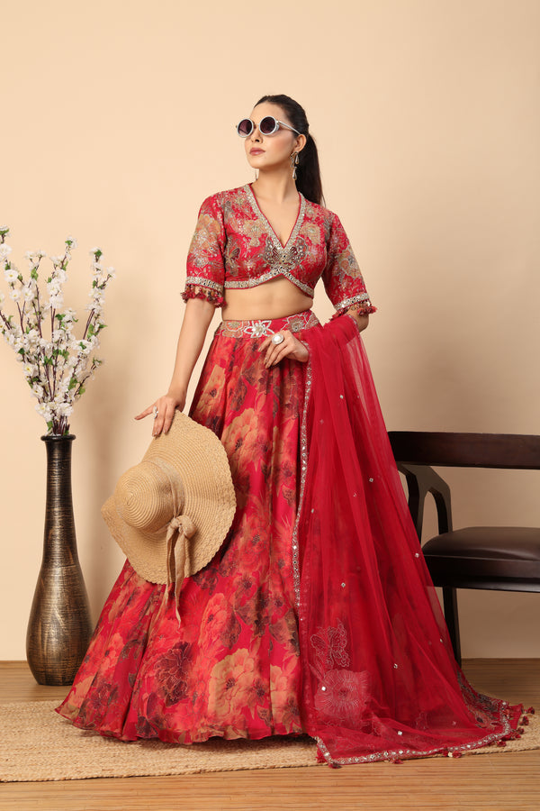 Redrani Printed organza lehenga set