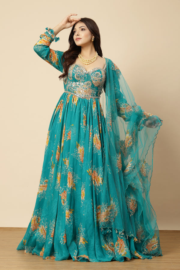 Ramagreen organza printed beautiful anarkali set